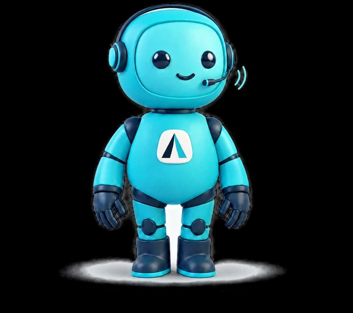 The Receptionist: a friendly cyan robot mascot wearing a navy headset.